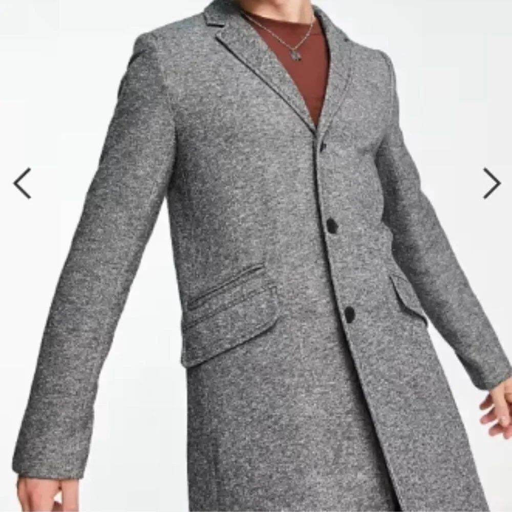 Like New! ONLY & SONS Smart Jersey Overcoat in Dark Gray Melange in Size S - Picture 2 of 15